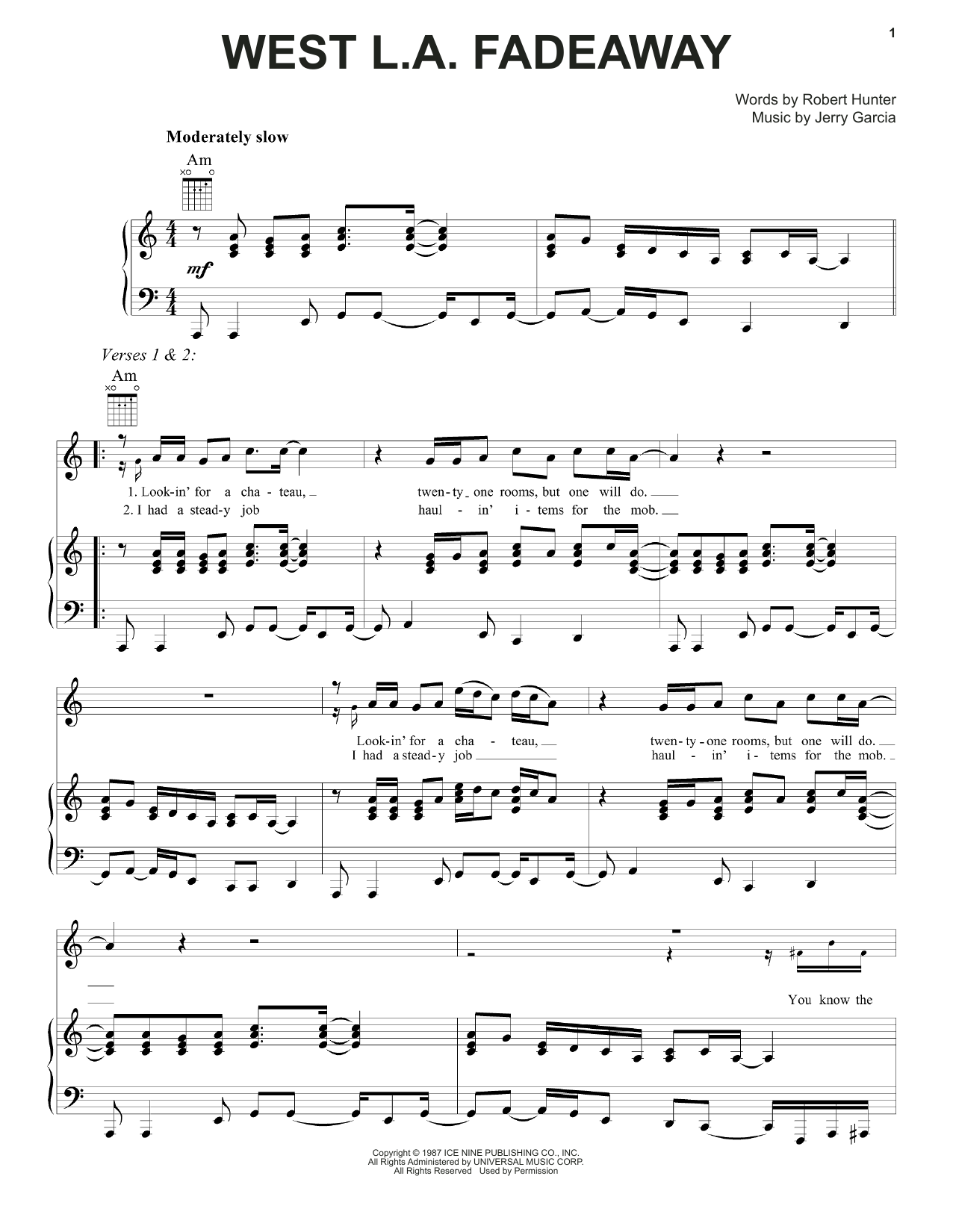 Grateful Dead West L.A. Fadeaway sheet music notes and chords. Download Printable PDF.