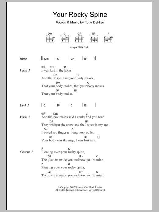 Great Lake Swimmers Your Rocky Spine sheet music notes and chords. Download Printable PDF.