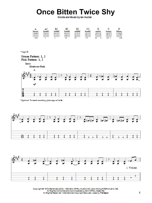 Great White Once Bitten Twice Shy sheet music notes and chords. Download Printable PDF.