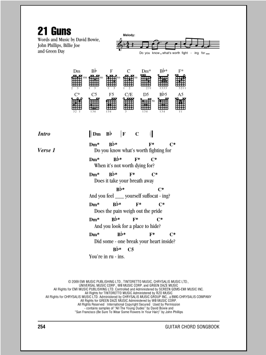 Green Day 21 Guns sheet music notes and chords. Download Printable PDF.