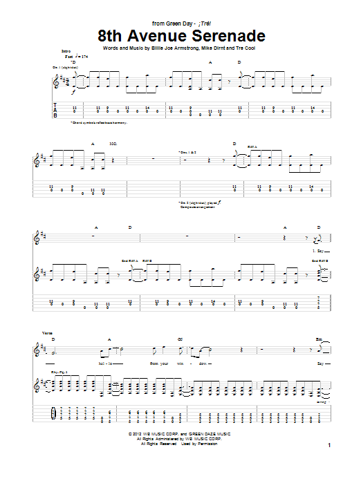 Learn to play Green Day 8th Avenue Serenade sheet music for Guitar Tab in minutes. Price: 7.8900$ Green Day 8th Avenue Serenade sheet music notes and chords arranged for Guitar Tab