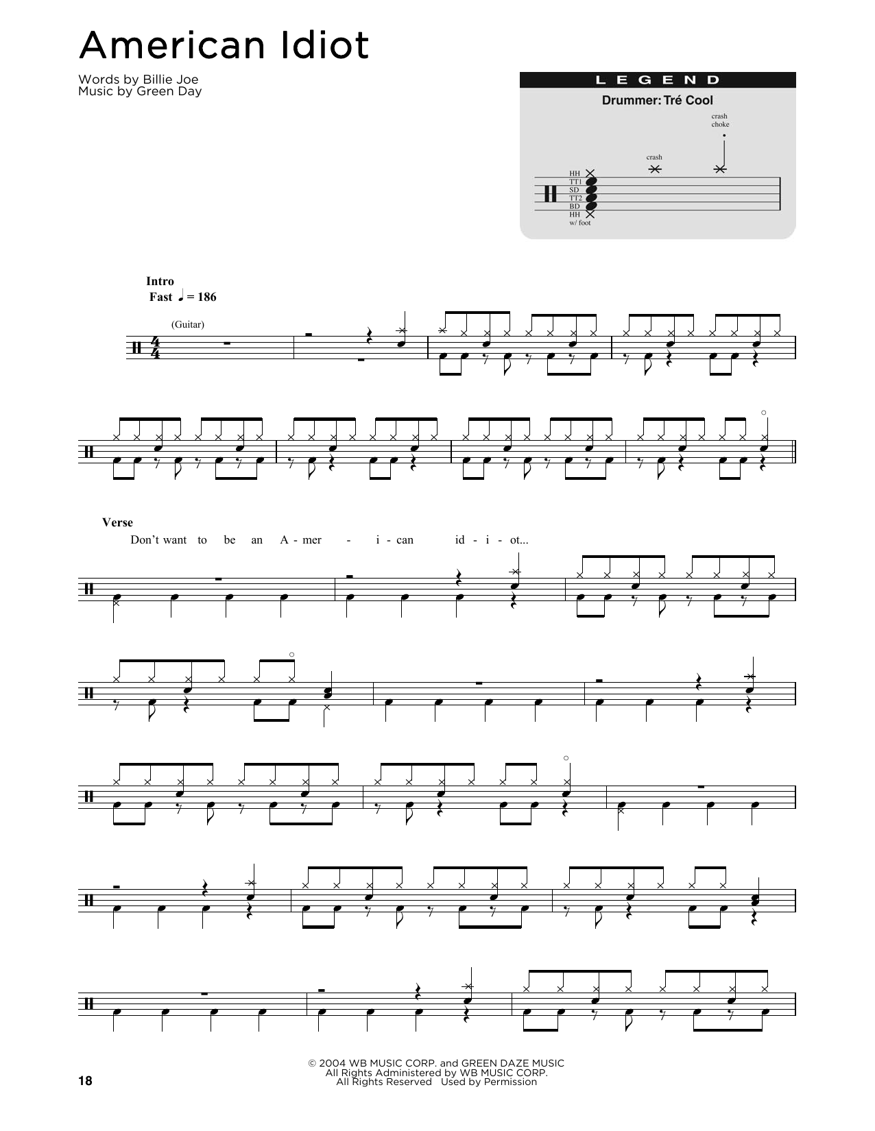 Green Day American Idiot sheet music notes and chords. Download Printable PDF.