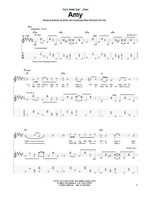 Learn to play Green Day Amy sheet music for Guitar Tab in minutes. Price: 7.8900$ Green Day Amy sheet music notes and chords arranged for Guitar Tab