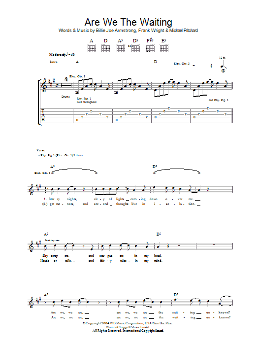 Learn to play Green Day Are We The Waiting sheet music for Guitar Tab in minutes. Price: 7.8900$ Green Day Are We The Waiting sheet music notes and chords arranged for Guitar Tab
