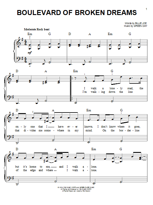 Green Day Boulevard Of Broken Dreams sheet music notes and chords. Download Printable PDF.