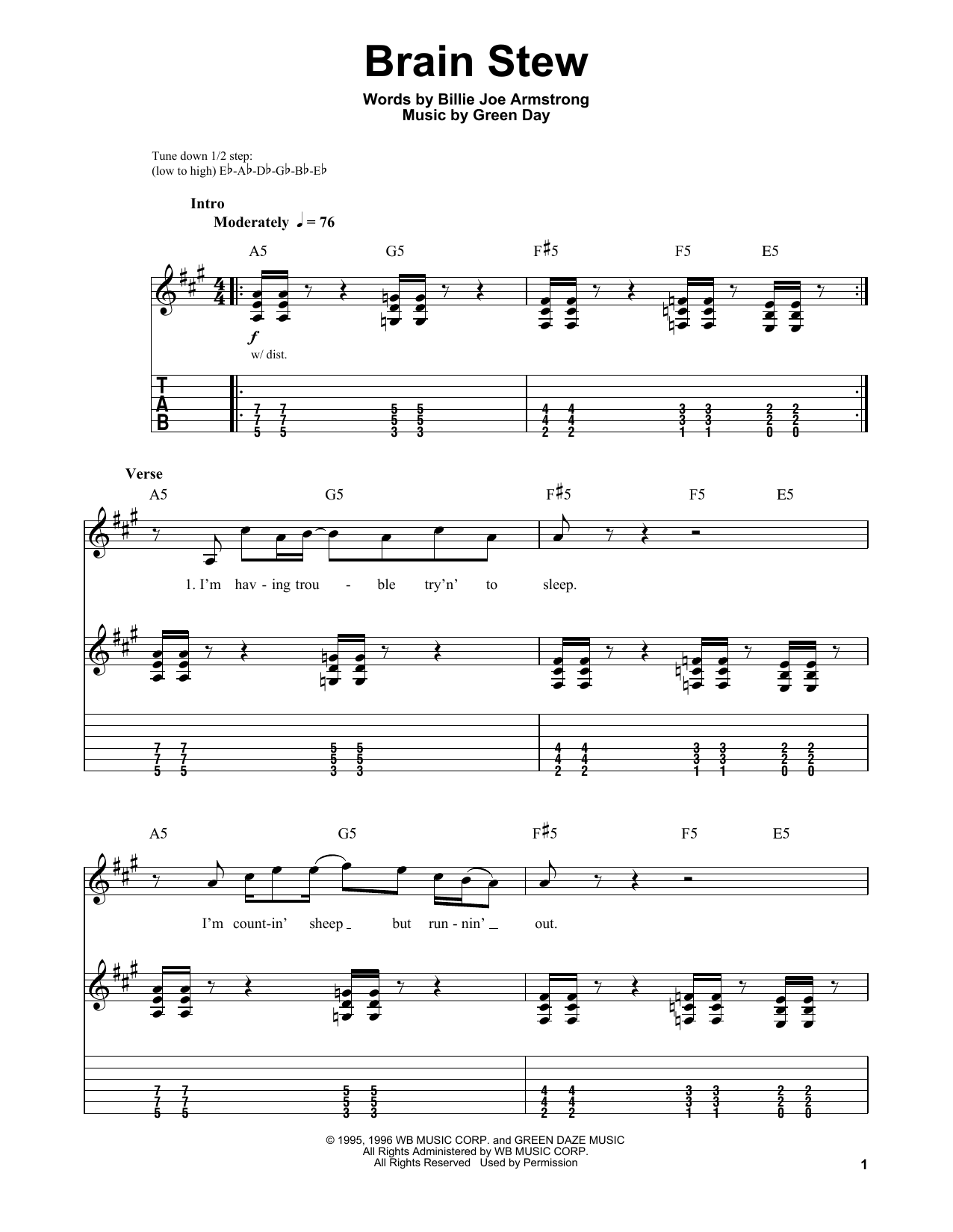 Green Day Brain Stew sheet music notes and chords. Download Printable PDF.