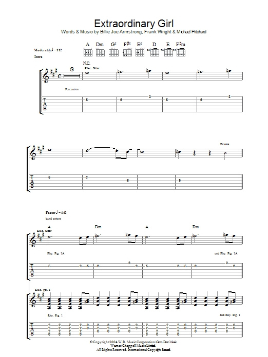 Learn to play Green Day Extraordinary Girl sheet music for Guitar Tab in minutes. Price: 7.8900$ Green Day Extraordinary Girl sheet music notes and chords arranged for Guitar Tab