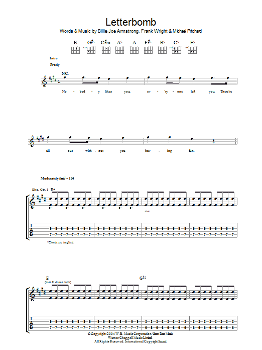 Learn to play Green Day Letterbomb sheet music for Guitar Tab in minutes. Price: 7.8900$ Green Day Letterbomb sheet music notes and chords arranged for Guitar Tab
