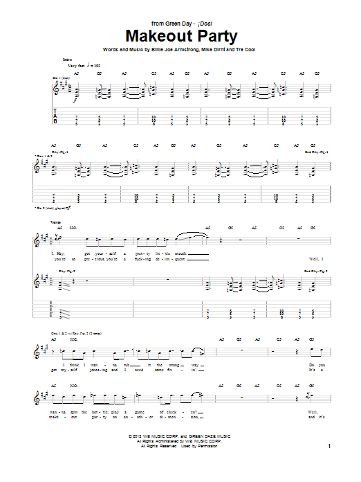 Learn to play Green Day Makeout Party sheet music for Guitar Tab in minutes. Price: 7.8900$ Green Day Makeout Party sheet music notes and chords arranged for Guitar Tab
