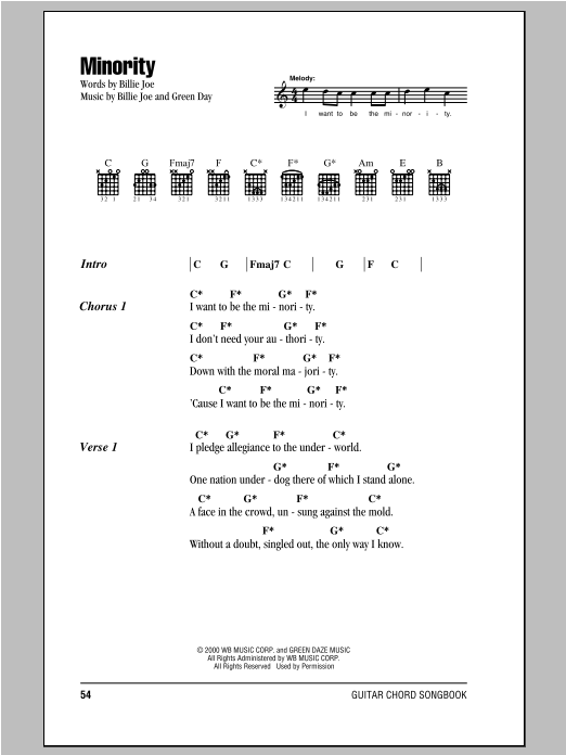 Green Day Minority sheet music notes and chords. Download Printable PDF.