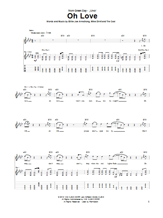 Learn to play Green Day Oh Love sheet music for Guitar Tab in minutes. Price: 7.8900$ Green Day Oh Love sheet music notes and chords arranged for Guitar Tab