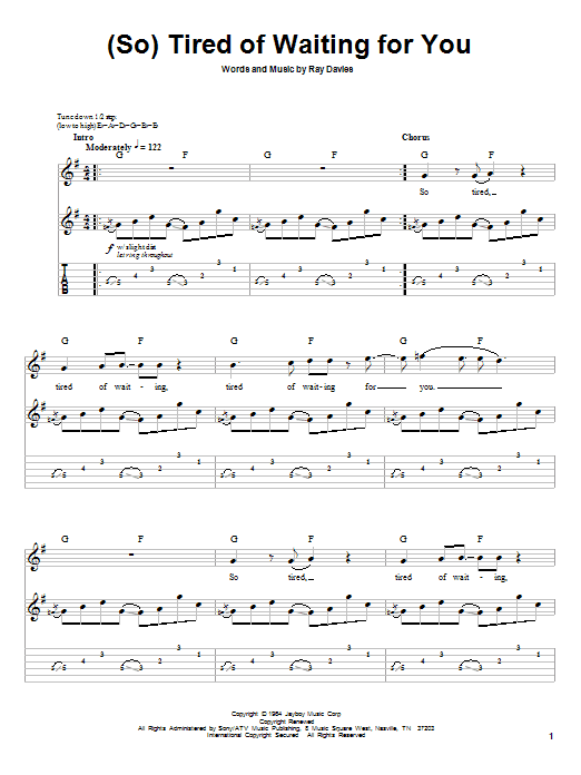 Green Day (So) Tired Of Waiting For You sheet music notes and chords. Download Printable PDF.