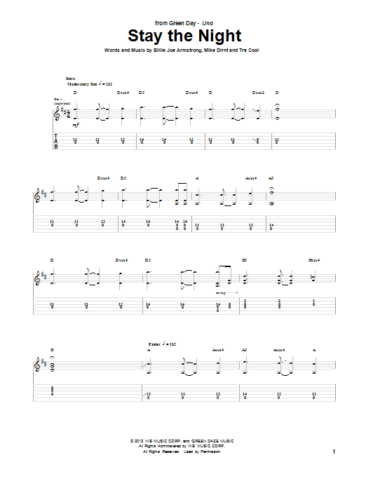 Learn to play Green Day Stay The Night sheet music for Guitar Tab in minutes. Price: 7.8900$ Green Day Stay The Night sheet music notes and chords arranged for Guitar Tab