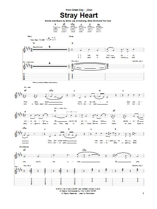 Learn to play Green Day Stray Heart sheet music for Guitar Tab in minutes. Price: 7.8900$ Green Day Stray Heart sheet music notes and chords arranged for Guitar Tab
