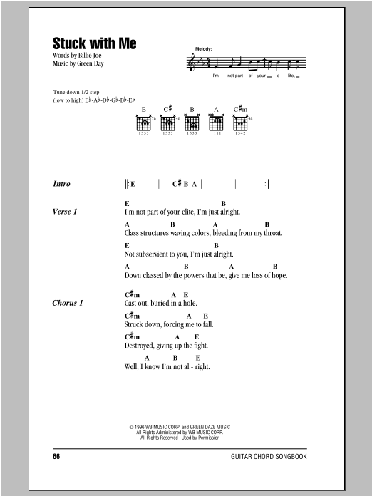 Green Day Stuck With Me sheet music notes and chords. Download Printable PDF.