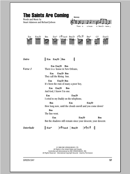 Green Day The Saints Are Coming sheet music notes and chords. Download Printable PDF.