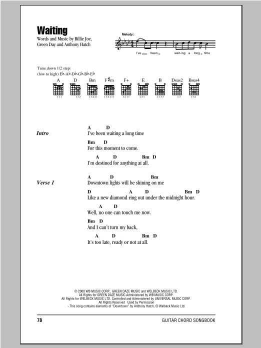 Learn to play Green Day Waiting sheet music for Guitar Chords/Lyrics in minutes. Price: 4.4900$ Green Day Waiting sheet music notes and chords arranged for Guitar Chords/Lyrics