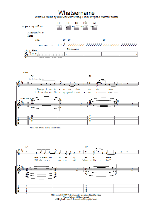 Learn to play Green Day Whatsername sheet music for Guitar Tab in minutes. Price: 7.8900$ Green Day Whatsername sheet music notes and chords arranged for Guitar Tab