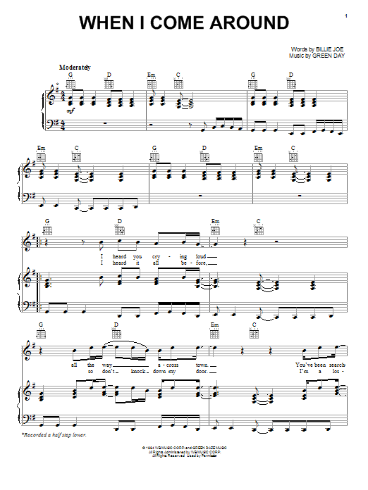 Green Day When I Come Around sheet music notes and chords. Download Printable PDF.