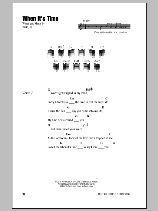 Green Day When It's Time sheet music notes and chords. Download Printable PDF.