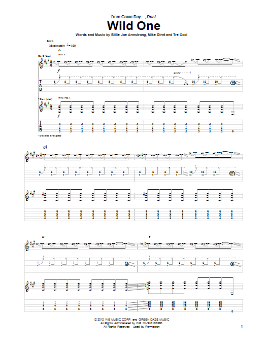 Learn to play Green Day Wild One sheet music for Guitar Tab in minutes. Price: 7.8900$ Green Day Wild One sheet music notes and chords arranged for Guitar Tab