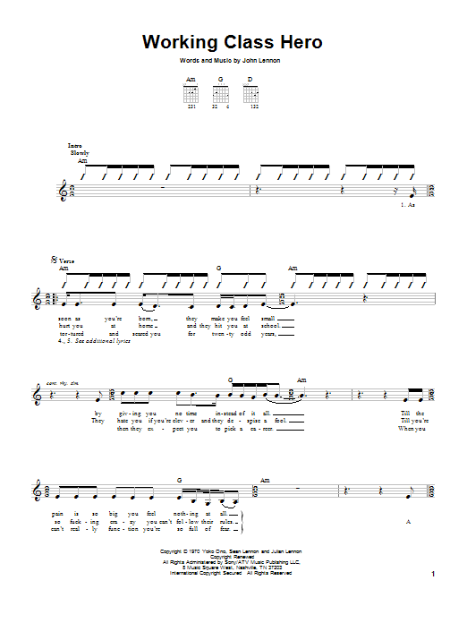 Green Day Working Class Hero sheet music notes and chords. Download Printable PDF.