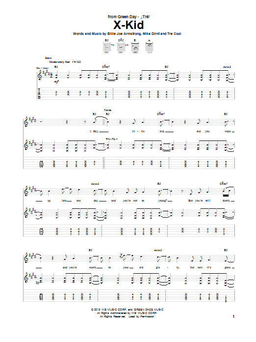 Learn to play Green Day X-Kid sheet music for Guitar Tab in minutes. Price: 7.8900$ Green Day X-Kid sheet music notes and chords arranged for Guitar Tab