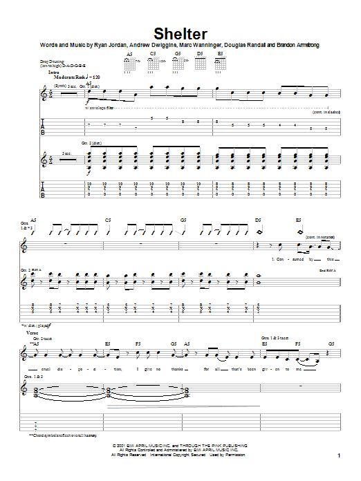 Greenwheel Shelter sheet music notes and chords arranged for Guitar Tab