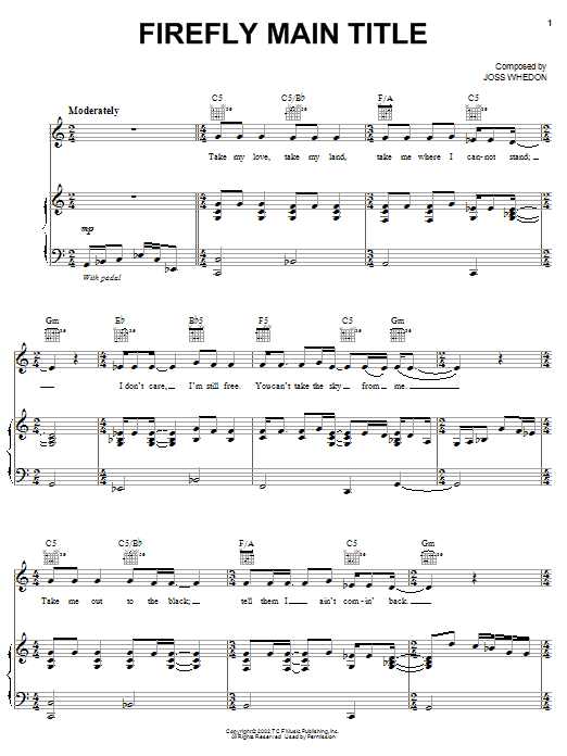 Greg Edmonson Firefly Main Title sheet music notes and chords. Download Printable PDF.