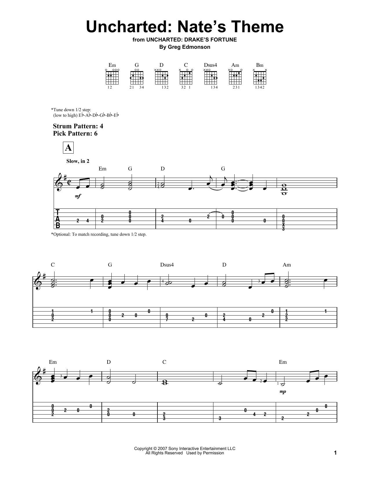 Greg Edmonson Uncharted: Nate's Theme (from Uncharted: Drake's Fortune) sheet music notes and chords. Download Printable PDF.