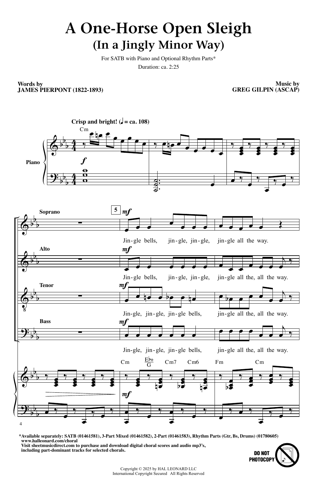 Learn to play Greg Gilpin A One-Horse Open Sleigh (In A Jingly Minor Way) sheet music for SATB Choir in minutes. Price: 3.9900$ Greg Gilpin A One-Horse Open Sleigh (In A Jingly Minor Way) sheet music notes and chords arranged for SATB Choir