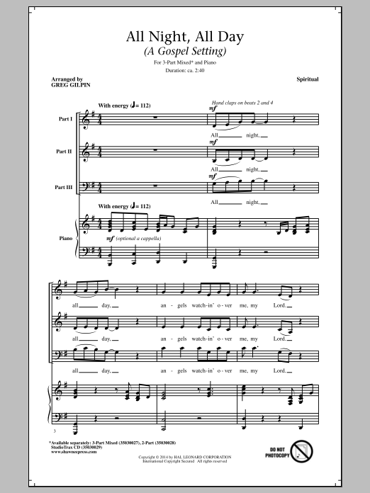 Greg Gilpin All Night, All Day sheet music notes and chords. Download Printable PDF.