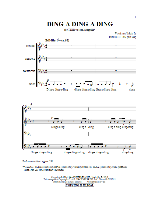 Greg Gilpin Ding A Ding A Ding sheet music notes and chords. Download Printable PDF.