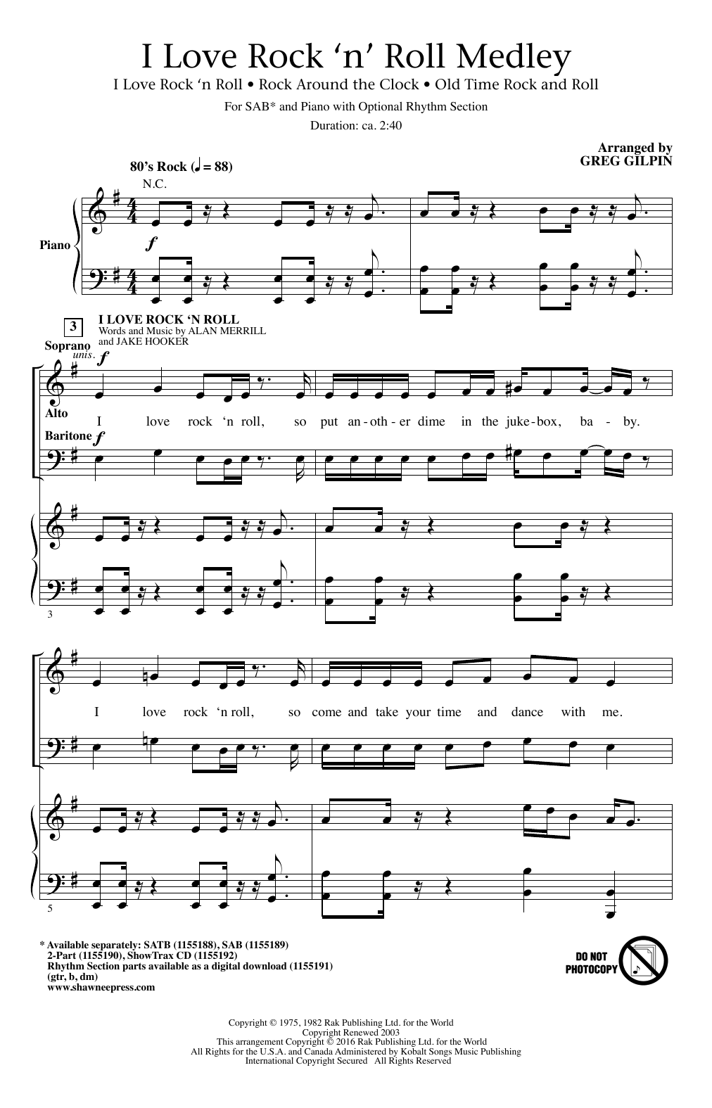 Greg Gilpin I Love Rock 'N Roll sheet music notes and chords. Download Printable PDF.