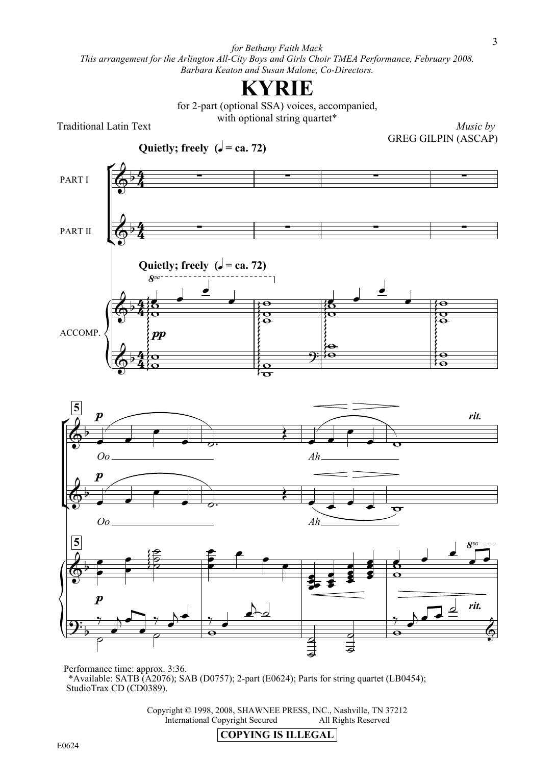 Greg Gilpin Kyrie sheet music notes and chords. Download Printable PDF.