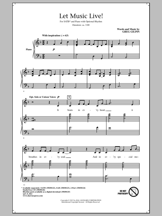 Greg Gilpin Let Music Live sheet music notes and chords. Download Printable PDF.