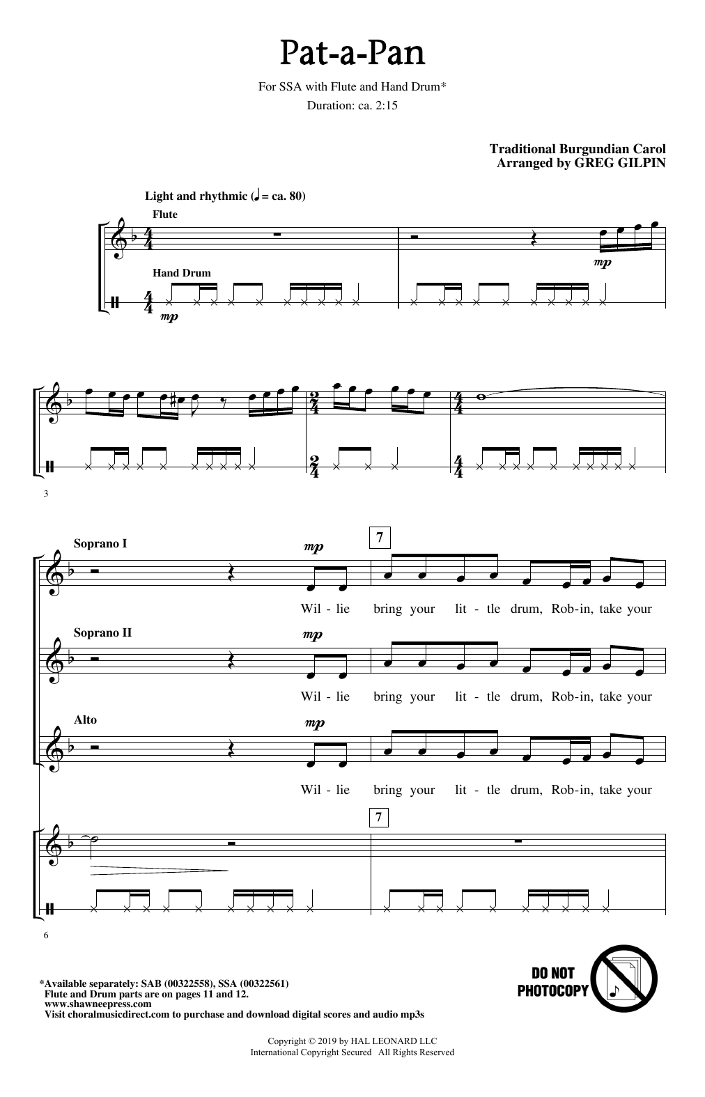 Greg Gilpin Pat-A-Pan (arr. Greg Gilpin) sheet music notes and chords. Download Printable PDF.