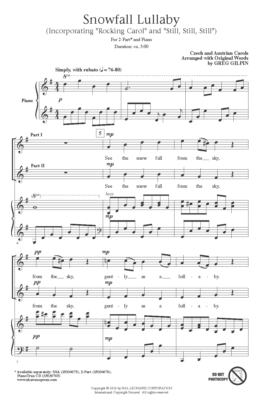 Greg Gilpin Snowfall Lullaby sheet music notes and chords. Download Printable PDF.