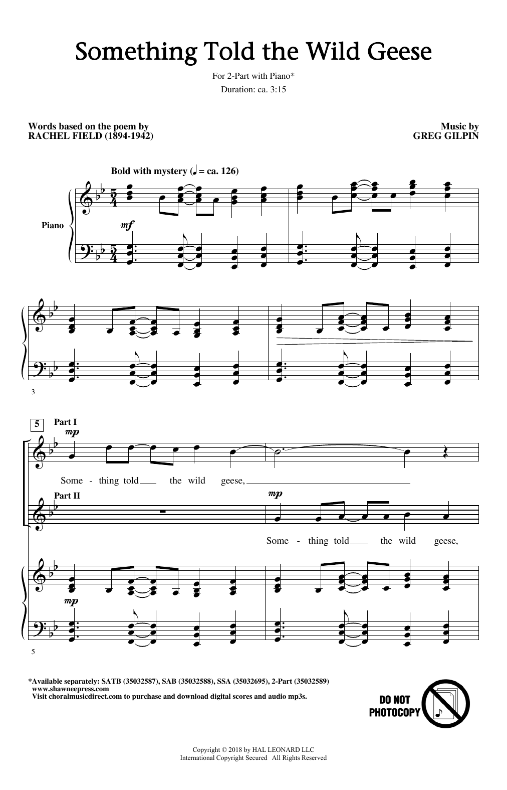 Learn to play Greg Gilpin Something Told The Wild Geese sheet music for 2-Part Choir in minutes. Price: 3.9900$ Greg Gilpin Something Told The Wild Geese sheet music notes and chords arranged for 2-Part Choir