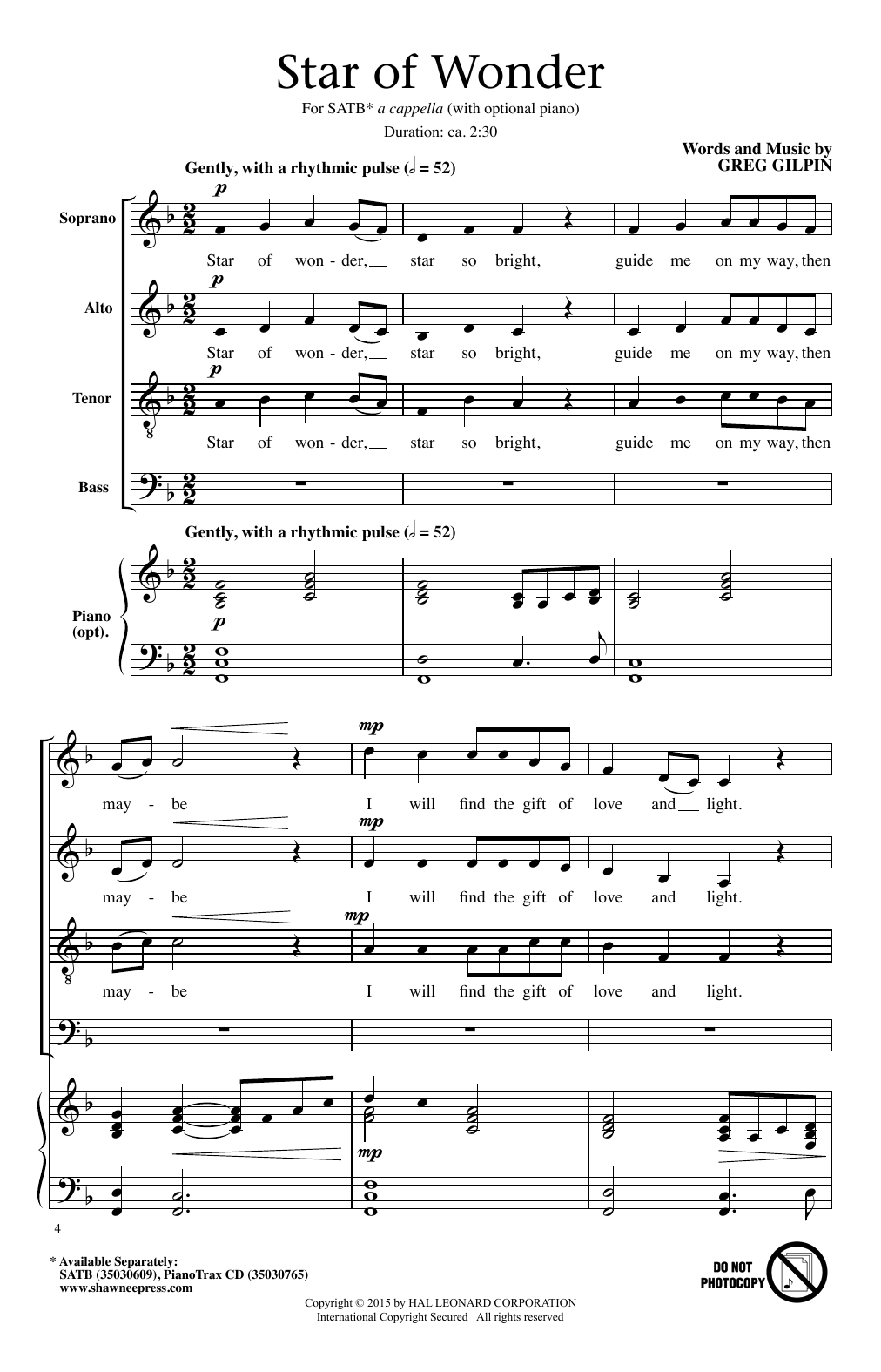 Greg Gilpin Star Of Wonder sheet music notes and chords. Download Printable PDF.