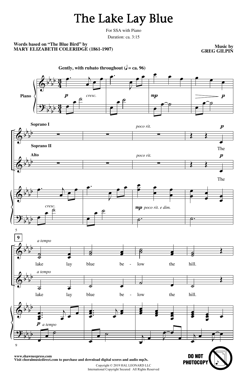 Greg Gilpin The Lake Lay Blue sheet music notes and chords arranged for SSA Choir
