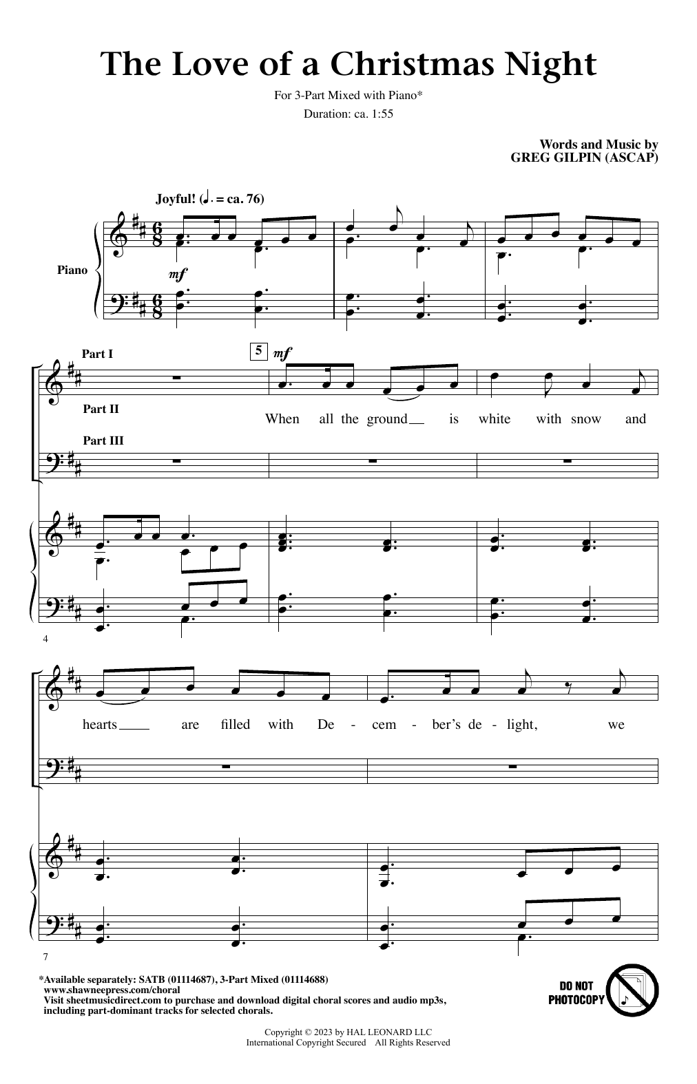 Greg Gilpin The Love Of A Christmas Night sheet music notes and chords. Download Printable PDF.