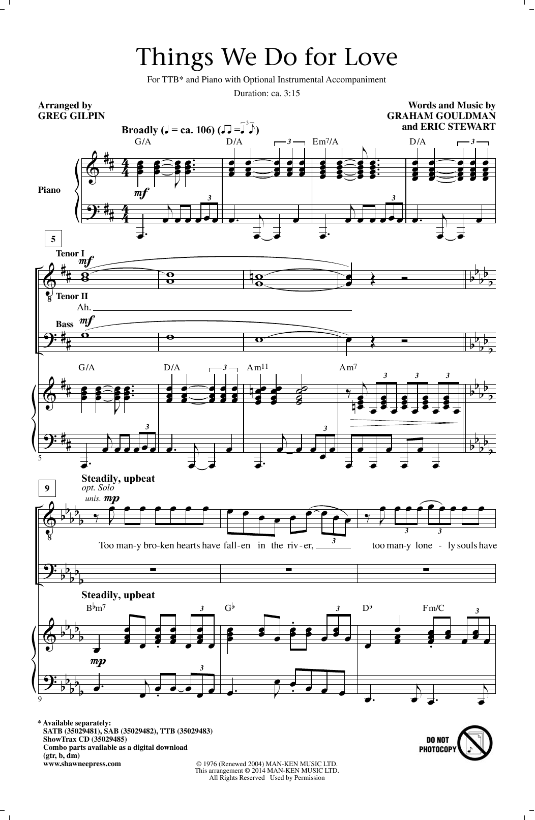 Greg Gilpin Things We Do For Love sheet music notes and chords. Download Printable PDF.