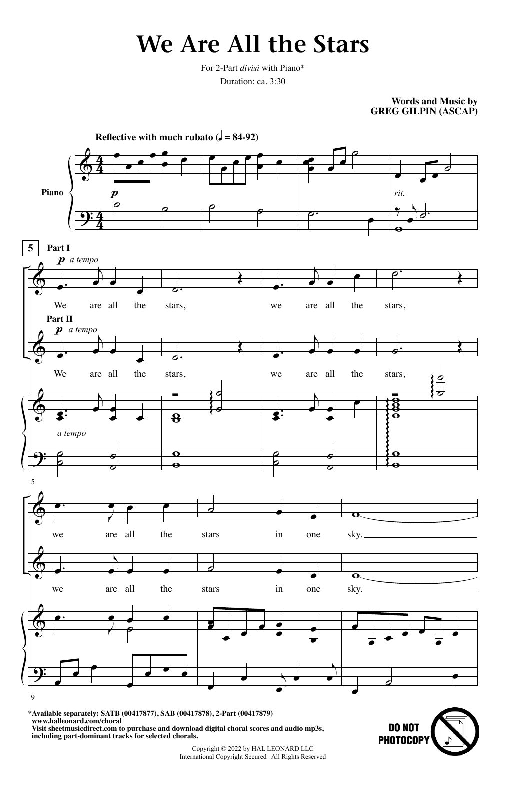 Greg Gilpin We Are All The Stars sheet music notes and chords. Download Printable PDF.