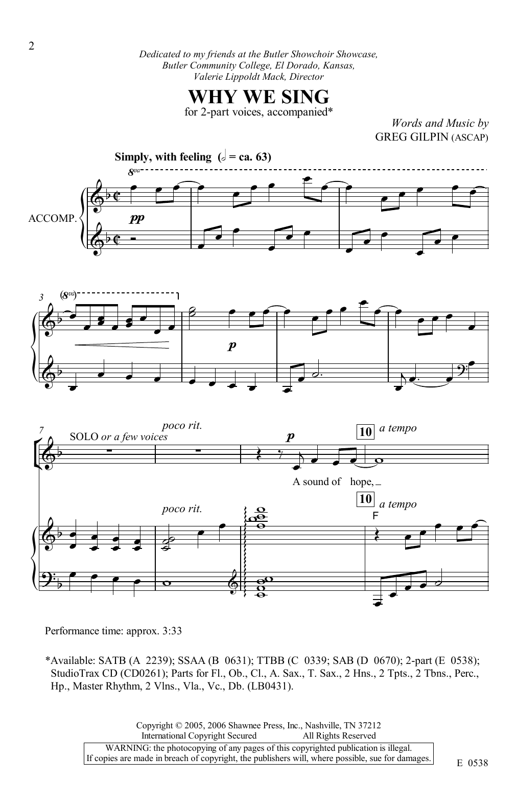 Greg Gilpin Why We Sing sheet music notes and chords. Download Printable PDF.