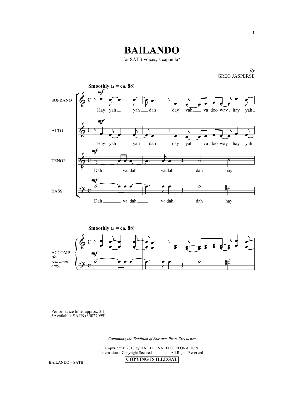 Greg Jasperse Bailando sheet music notes and chords. Download Printable PDF.