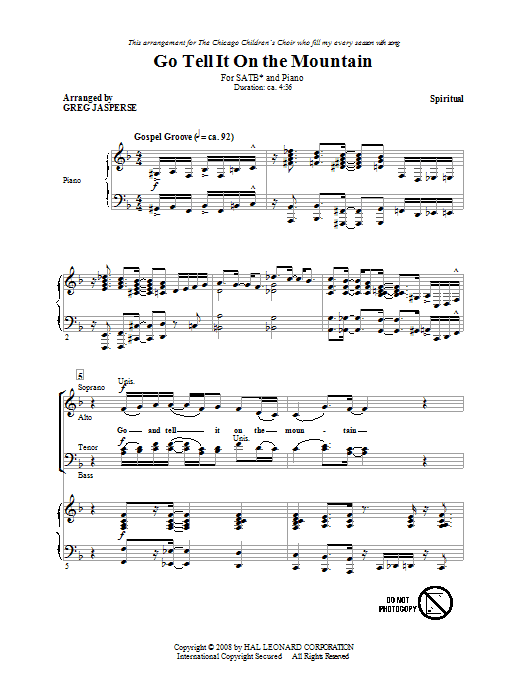 African-American Spiritual Go Tell It On The Mountain (arr. Greg Jasperse) sheet music notes and chords. Download Printable PDF.