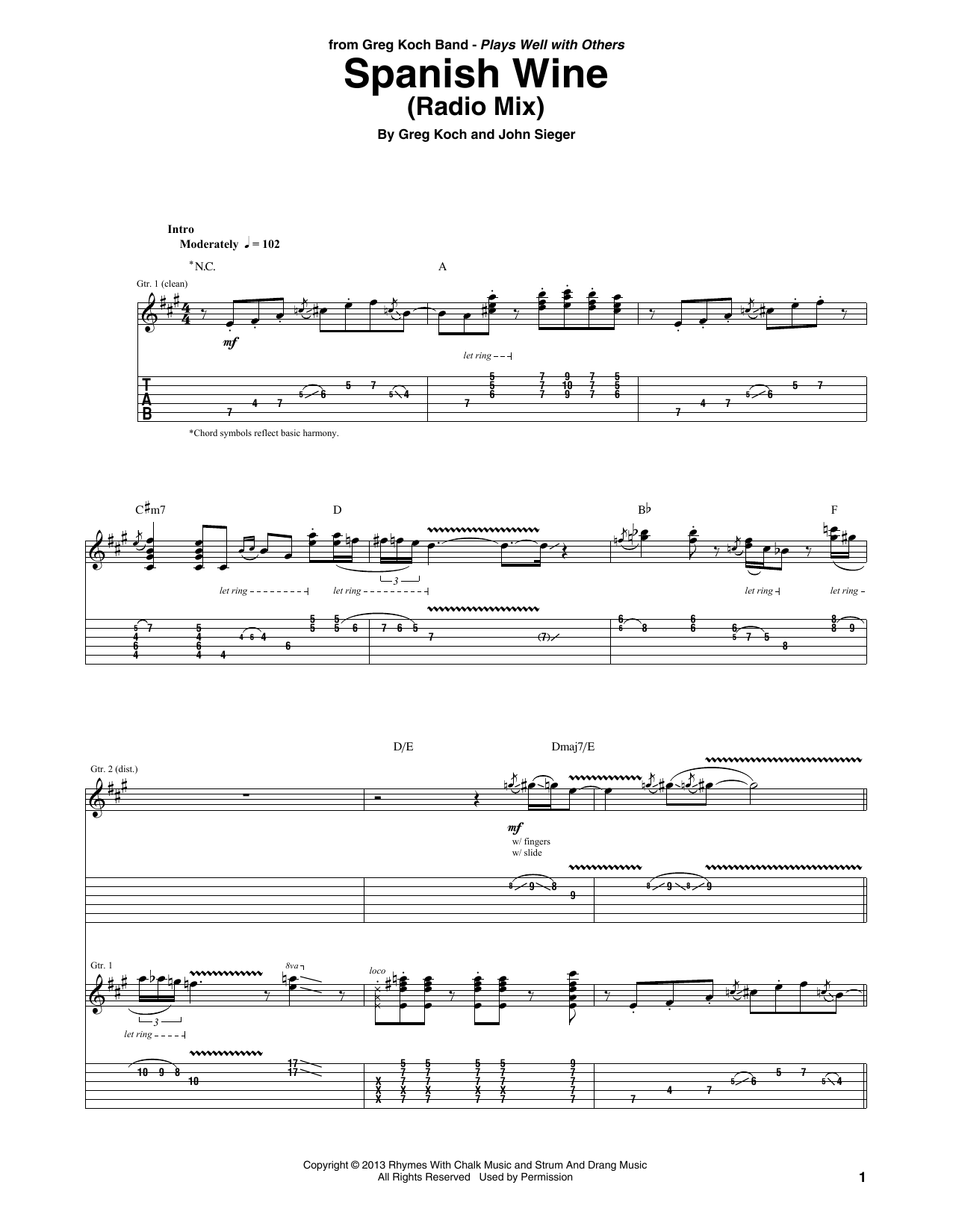 Learn to play Greg Koch Spanish Wine sheet music for Guitar Tab in minutes. Price: 7.8900$ Greg Koch Spanish Wine sheet music notes and chords arranged for Guitar Tab