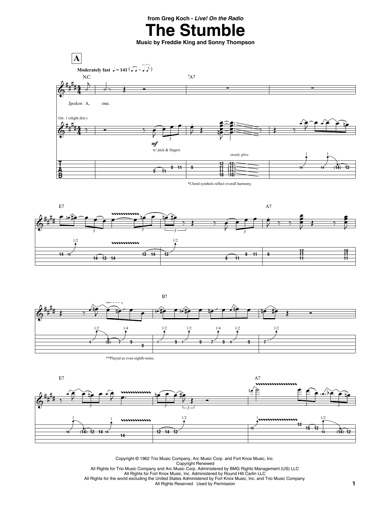 Greg Koch The Stumble sheet music notes and chords. Download Printable PDF.