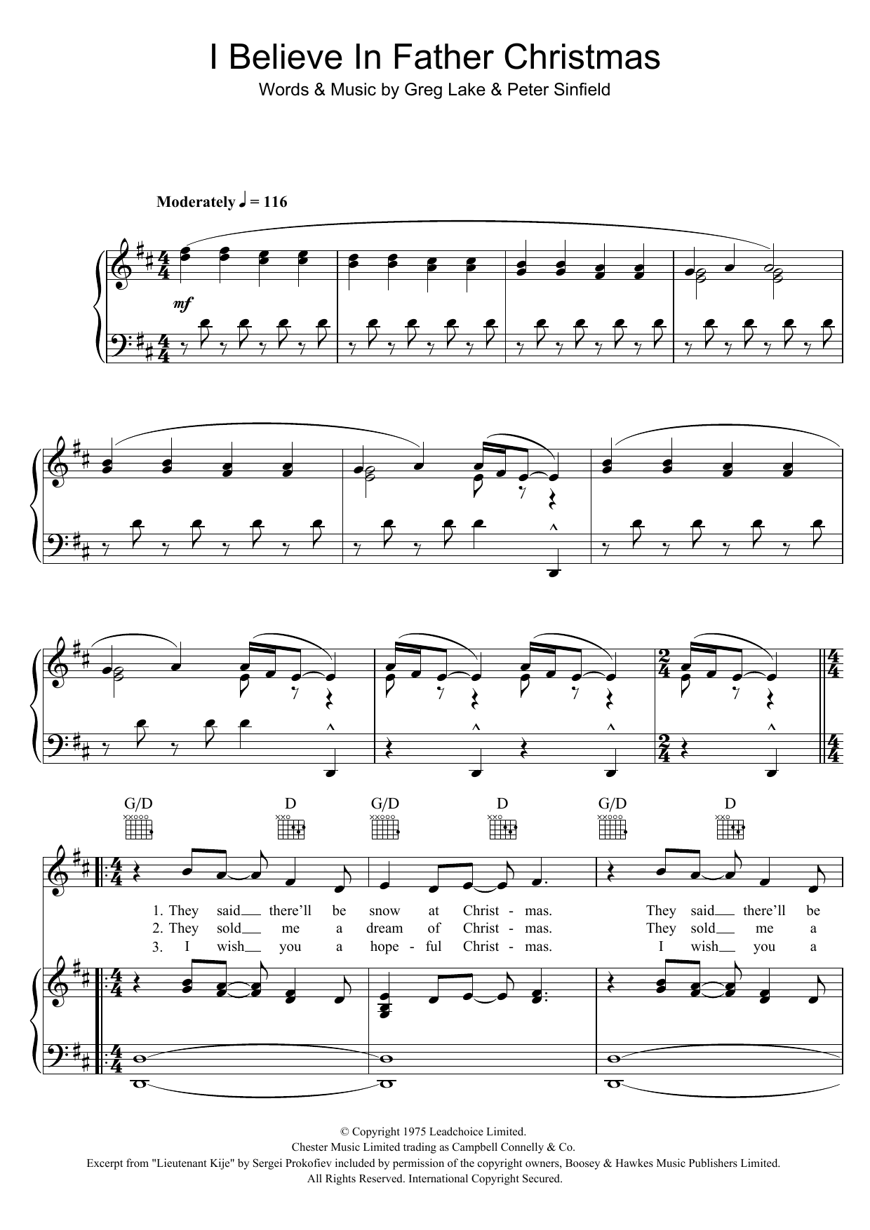 Greg Lake I Believe In Father Christmas sheet music notes and chords. Download Printable PDF.